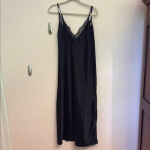 INC International Concepts Black Satin Chemise with Lace